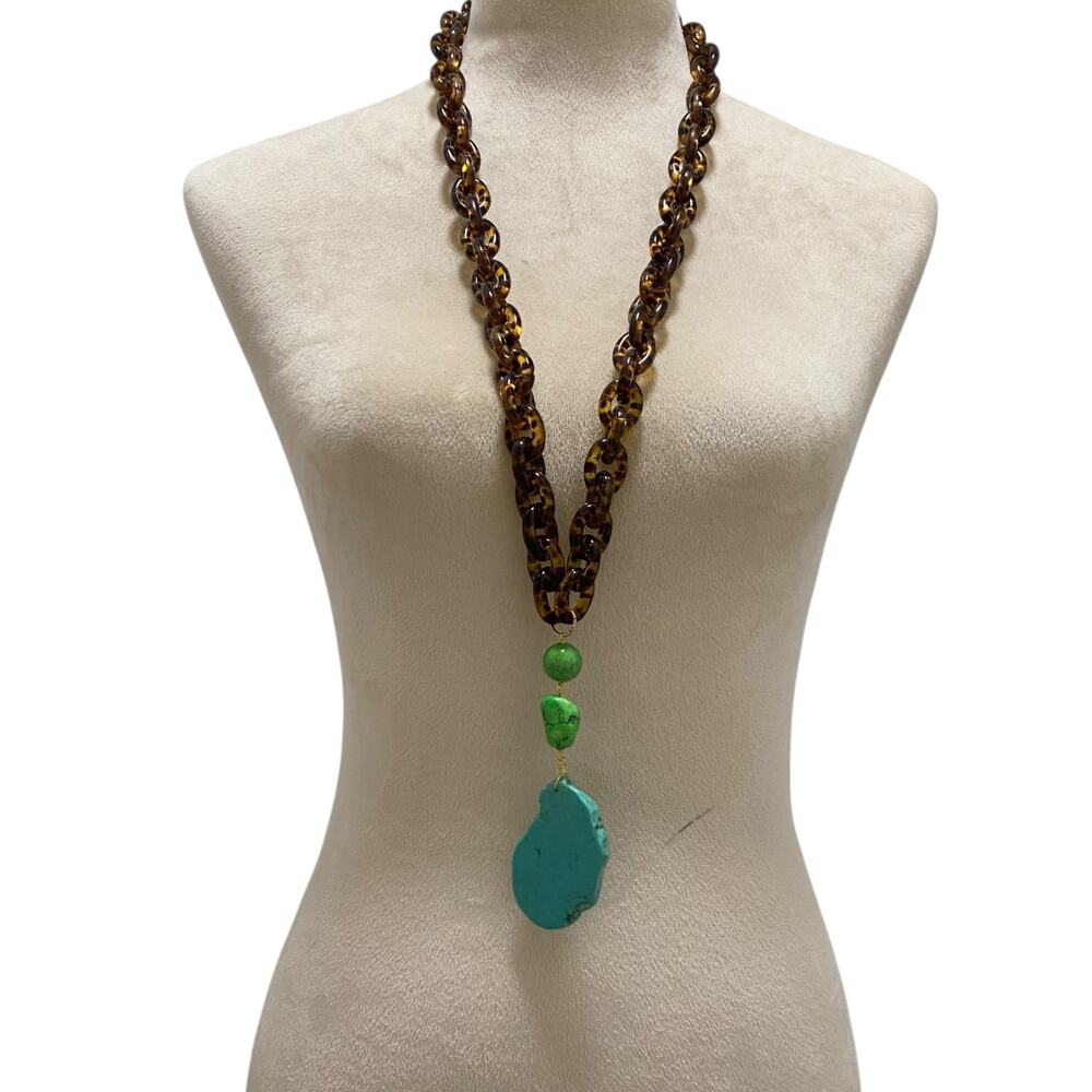 Large Turquoise Statement Necklace | Estate Find | Chunky Lucite Chain | Tested